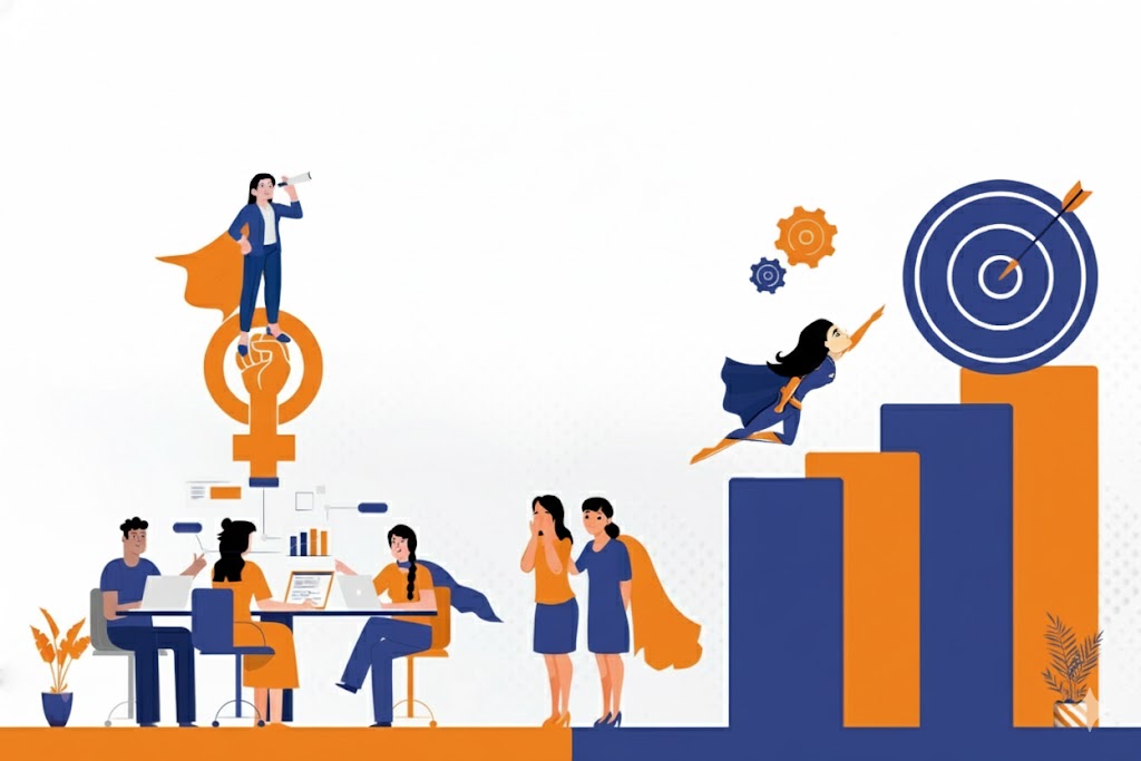 Motivational image featuring diverse professional women, hands raised in success or collaboration, representing female leadership, career growth, and business achievement.